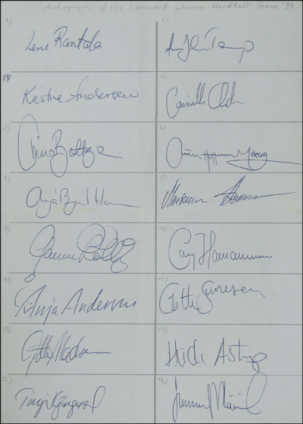 OSS 1996 Handball Dänemark Frauen: 16 original Signaturen Gold Handball 1996 Frauen