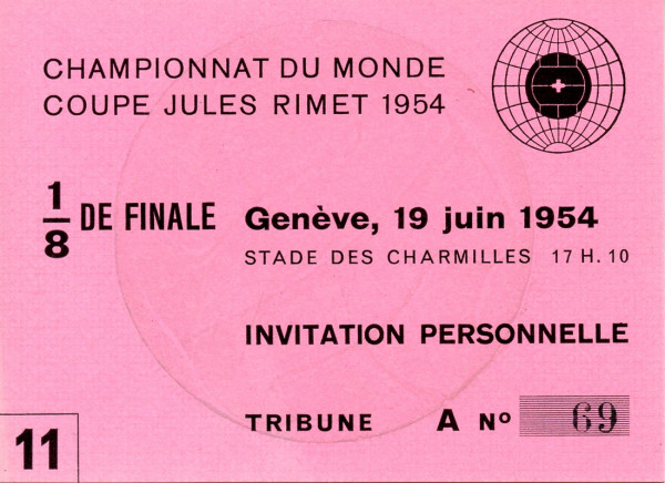 World Cup 1954. Ticket France v Mexico