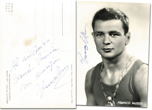 Musso, Franco: s/w-Autogrammpostkarte mit Originalsignatur