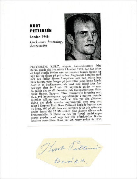 Pettersén, Kurt: Olympic Games 1948 Autograph Wrestling Sweden