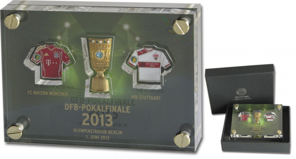 3 Offizielle pins 2013 in Rahmen + DFB-Karton, DFB-Pokal 2013