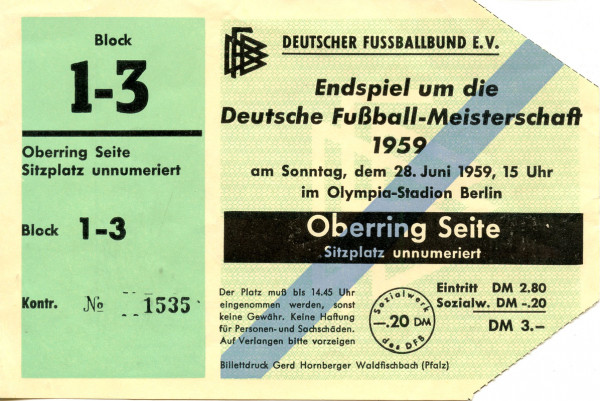 Frankfurt - Offenbach 18.06.1959 Dt. Meisterschaft, Eintrittskarte DM1959