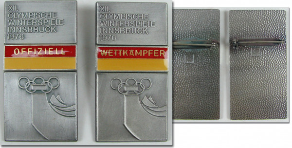 2 Teilnehmerbazeichen „Offiziell" + "Wettkämpfer. , Teilnehmerabzeichen 1976