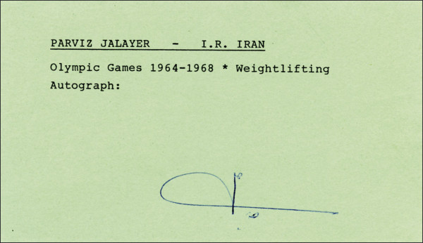 Jalayer, Parviz: Autograph Olympic Games 1968 Weightlifting Iran