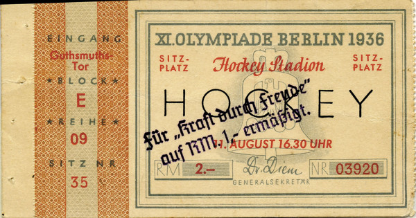 Ticket Hockey Olympic Games 1936