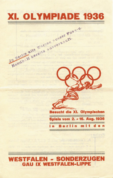 XI. Olympiade 1936. Westfalen - Sonderzüge Gau IX , Werbebroschüre OSS1936