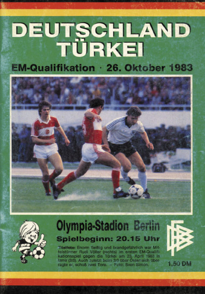 Deutschland - Türkei. 26.10.1983, Berlin. Offizielles Fußball - Länderspielprogramm.