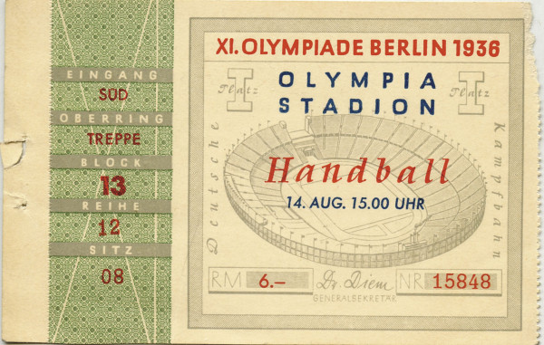 Olympische Spiele Ticket Handball Finale 14 08 1936 Olympic Games Ehrenkarte Ebay