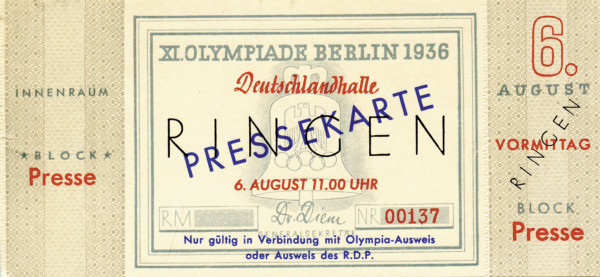 Ringen (6.8.) Ticket 1936, Eintrittskarte OSS1936