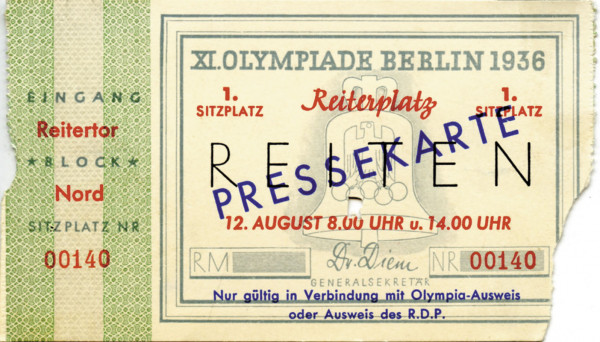 Reiten, 12.August, 8.00 und 14.00 Uhr, Reiterplat, Eintrittskarte OSS1936