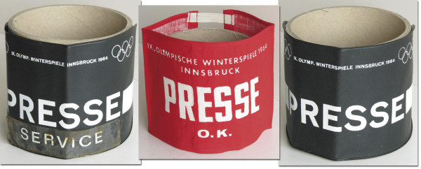 Olympic Winter Games 1964. 3 Press Armbands