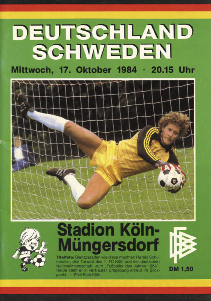 Deutschland - Schweden. 17.10.1984, Köln-Müngersdorf. Offizielles Länderspielprogramm.