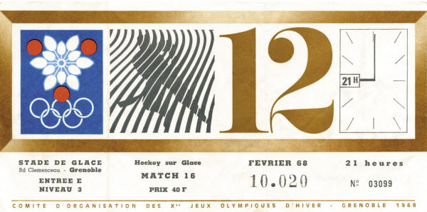 OSW 1968 ticket Eishockey 12.2., Eintrittskarte OSW1968