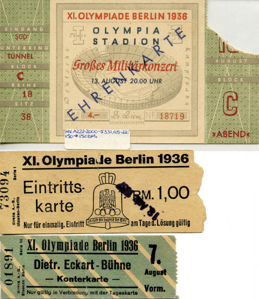 Drei Eintrittskarten der Olympischen Spiele Berlin, Eintrittskarte OSS1936