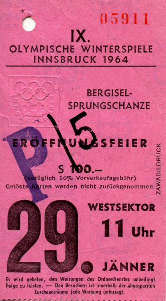 Eröffnungsfeier Innsbruck 1964, Eintrittskarte OWS1964