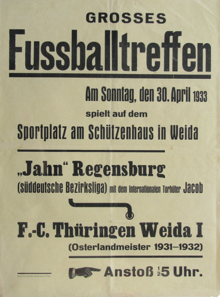 Germann football poster 1933 Regensburg v Weida